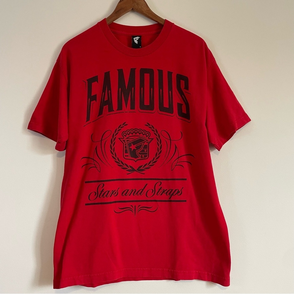 Y2K Famous Stars & Straps T-Shirt Large Red Cadillac Y2K Crewneck Skate 90s